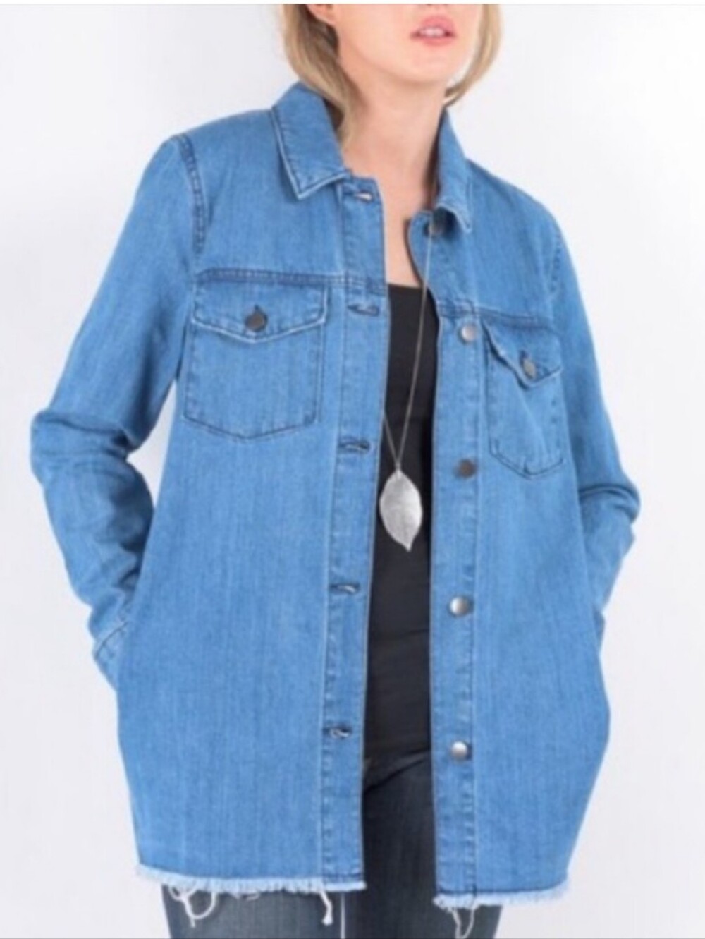Long Jean Jacket with Fringe Hem
